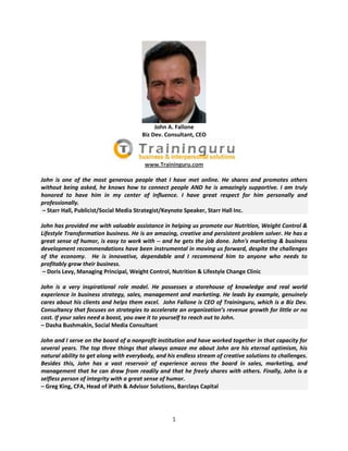 John A. Fallone -Testimonials - 2015