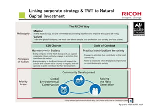 Linking corporate strategy & TWT to NaturalLinking corporate strategy & TWT to NaturalLinking corporate strategy & TWT to NaturalLinking corporate strategy & TWT to Natural
Capital InvestmentCapital InvestmentCapital InvestmentCapital Investment
fly up and rotate to RPL .mp4
 