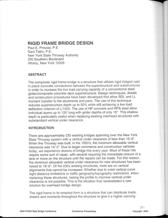 Rigid Frame Bridge Design Paper 2004 w-Current Photos | PDF