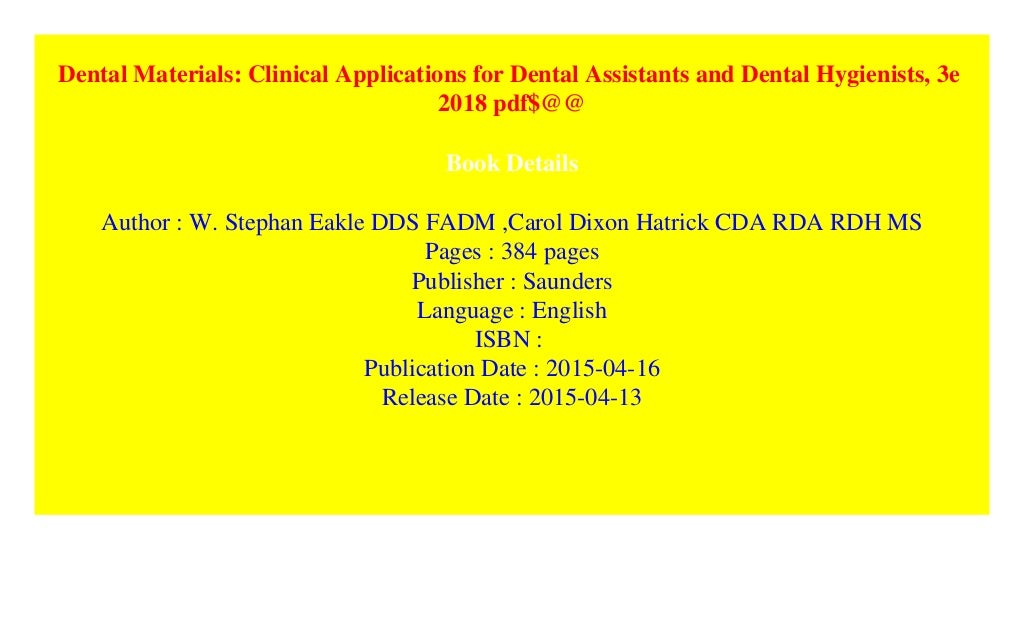 Dental Materials Clinical Applications for Dental Assistants and