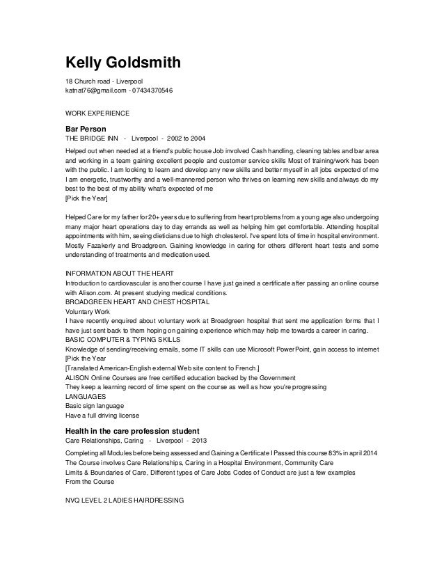 bar person cv