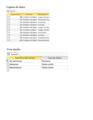 Captura de datos:
Vista diseño:
 