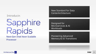Next-Gen Intel Xeon Scalable
Processor
New Standard for Data
CenterArchitecture
Designed for
Microservices & AI
Workloads
Pioneering Advanced
Memory & IO Transitions
Introducin
g
111
 
