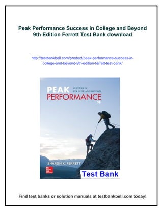 Peak Performance Success in College and Beyond 9th Edition Ferrett Test ...