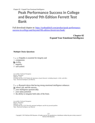 Peak Performance Success in College and Beyond 9th Edition Ferrett Test ...