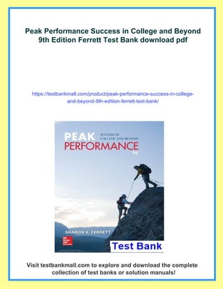 Peak Performance Success in College and Beyond 9th Edition Ferrett Test ...