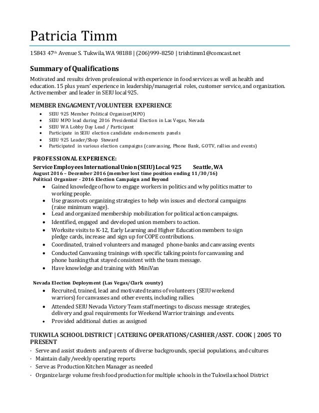 patricia timm resume for
