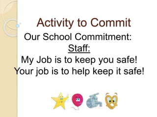 Activity to Commit
Our School Commitment:
Staff:
My Job is to keep you safe!
Your job is to help keep it safe!
 