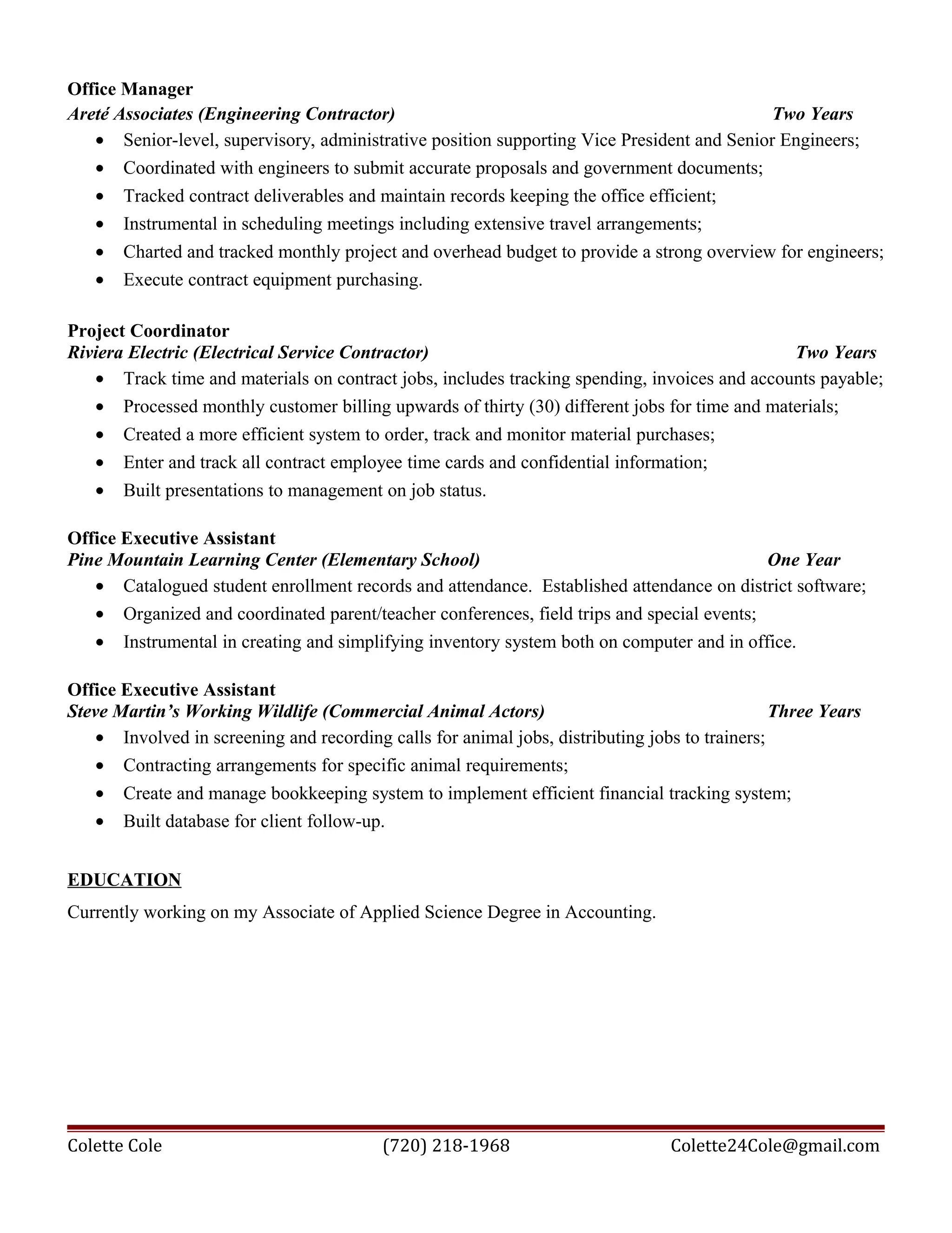 Cole Resume 2015 | DOC