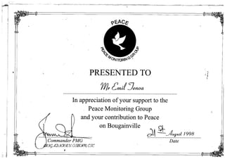 Certificate from Peace Monitoring Group - Doc 15