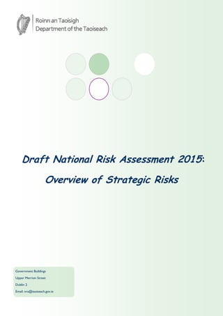 Government Buildings
Upper Merrion Street
Dublin 2
Email: nra@taoiseach.gov.ie
Draft National Risk Assessment 2015:
Overview of Strategic Risks
 
