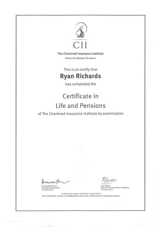 Richards R - Certificate in life & Pension - 29.01.16