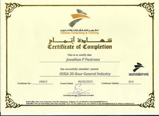 Tatweer certificate of completion(OSHA30)