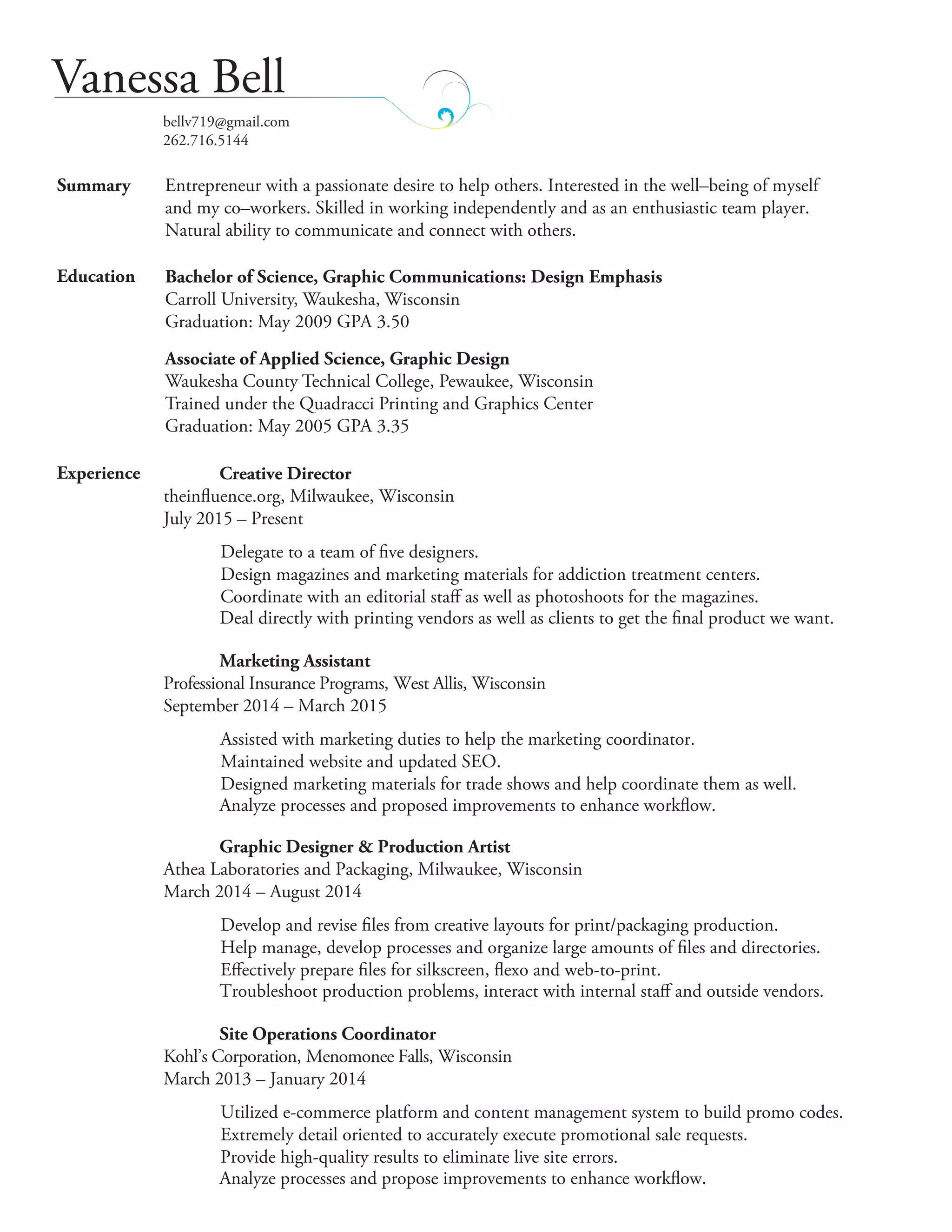Vanessa Bell Resume PDF - Vanessa Bell Resume 1 2048 