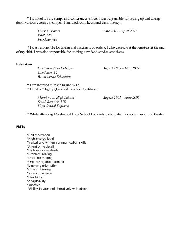 dunkin donuts resume