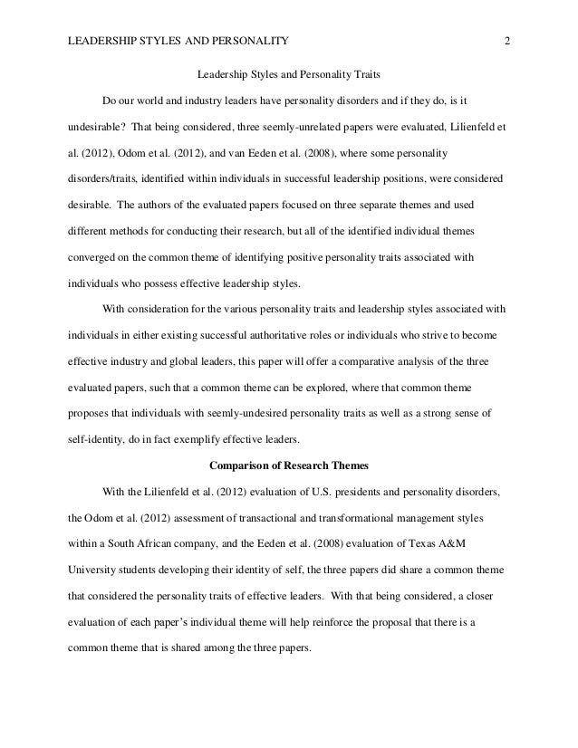 Position paper on leadership traits