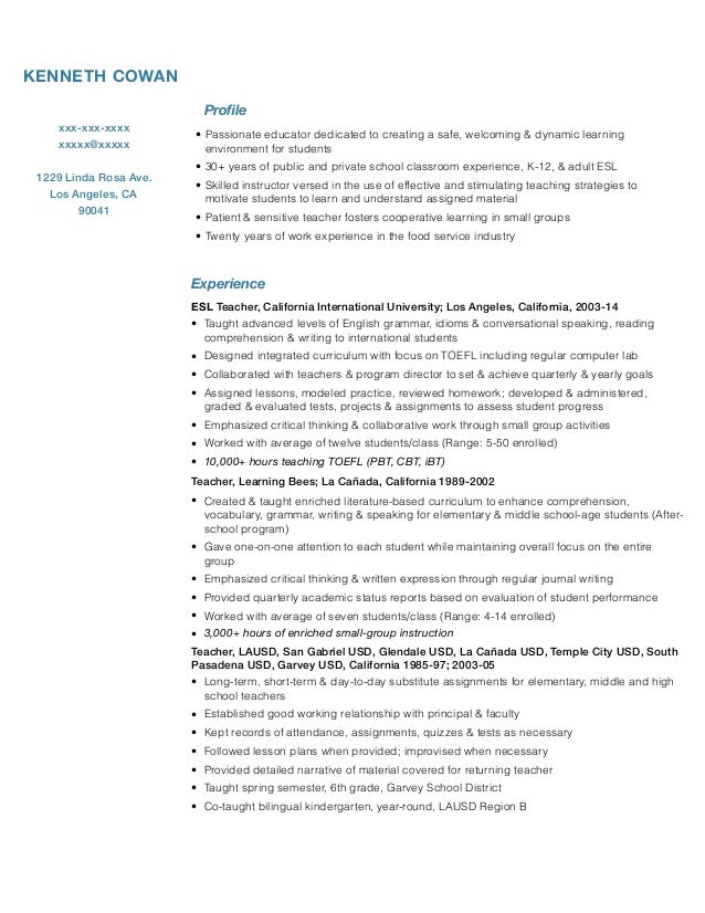 resume teaching