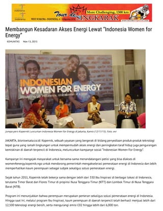 Membangun Kesadaran Akses Energi Lewat Indonesia Women for Energy - Bisnis Wisata