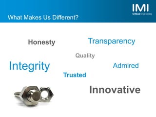 What Makes Us Different?
Honesty
Integrity
Transparency
Quality
Admired
Innovative
Trusted
 