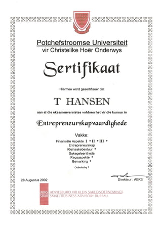 Certificate in Entrepeneurial Skills