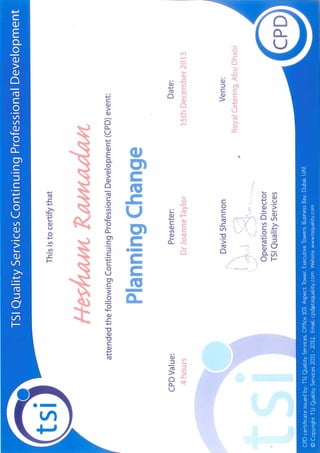 planning change certificate