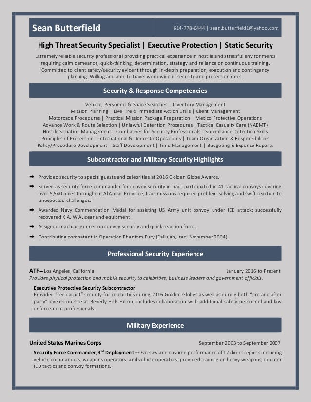 sean butterfield resume executive protection resumes