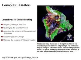 Examples: Disasters
http://landsat.gsfc.nasa.gov/?page_id=3516
 
