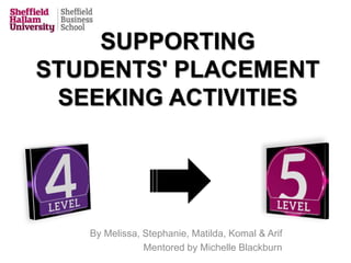 SUPPORTING
STUDENTS' PLACEMENT
SEEKING ACTIVITIES
By Melissa, Stephanie, Matilda, Komal & Arif
Mentored by Michelle Blackburn
 