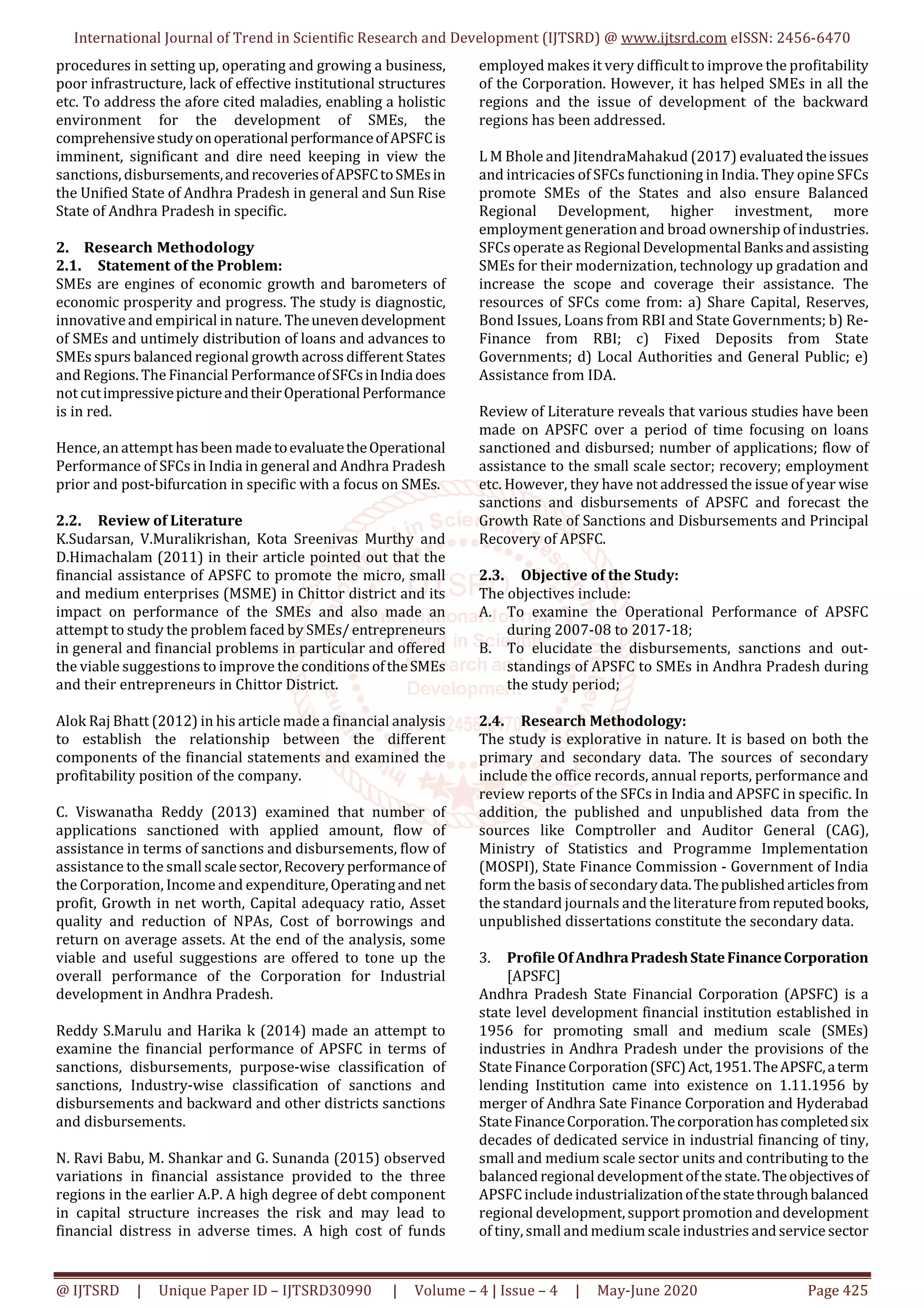 Operational Performance of Andhra Pradesh State Financial Corporation ...