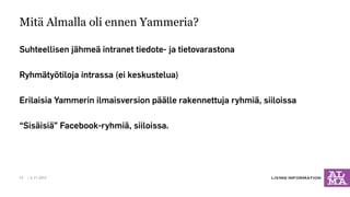 Mitä Almalla oli ennen Yammeria? 
14 6.11.2014 
 