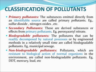Pollutants Classification Environment pollution and it's control | PPT