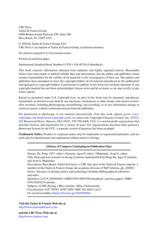 Heat and Mass Transfer in Drying of Porous Media 1st Edition Peng Xu ...