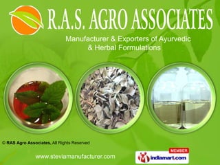 Manufacturer & Exporters of Ayurvedic
                                   & Herbal Formulations




© RAS Agro Associates, All Rights Reserved


                www.steviamanufacturer.com
 