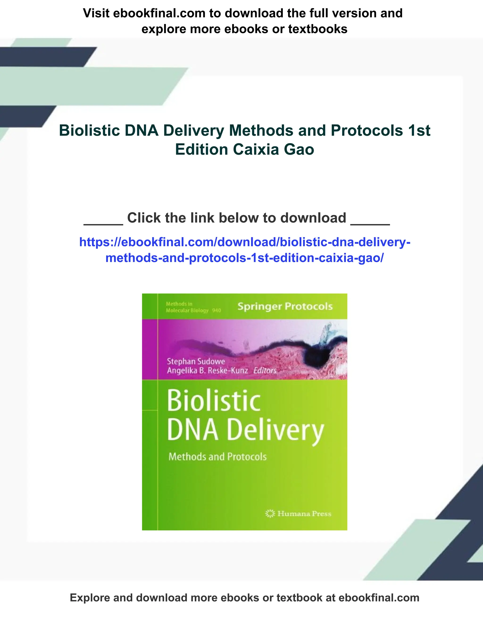 Biolistic DNA Delivery Methods and Protocols 1st Edition Caixia Gao | PDF