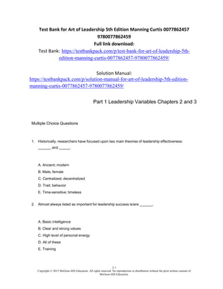 Test Bank for Art of Leadership 5th Edition Manning Curtis 0077862457 ...