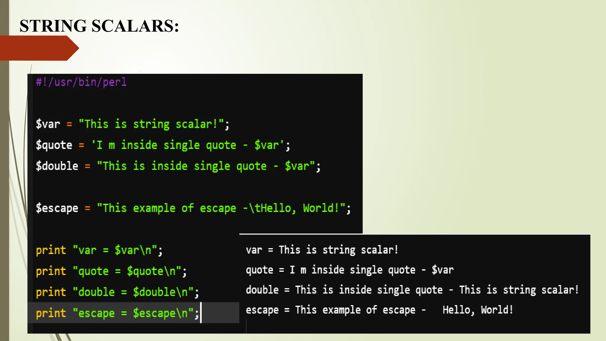 STRING SCALARS:
 