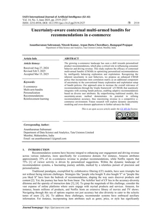 Uncertainty-aware contextual multi-armed bandits for recommendations in ...