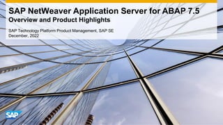 SAP NetWeaver Application Server for ABAP 7.5
Overview and Product Highlights
SAP Technology Platform Product Management, SAP SE
December, 2022
 