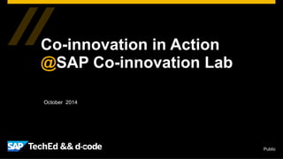 Public
Co-innovation in Action
@SAP Co-innovation Lab
October 2014
 