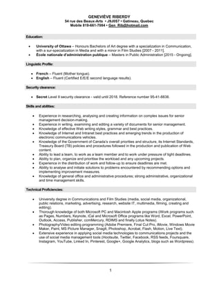 Resume - Geneviève Riberdy | PDF