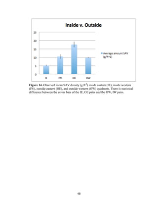 48
Figure 14. Observed mean SAV density (g ft-2
) inside eastern (IE), inside western
(IW), outside eastern (OE), and outside western (OW) quadrants. There is statistical
difference between the errors bars of the IE, OE pairs and the OW, IW pairs.
 