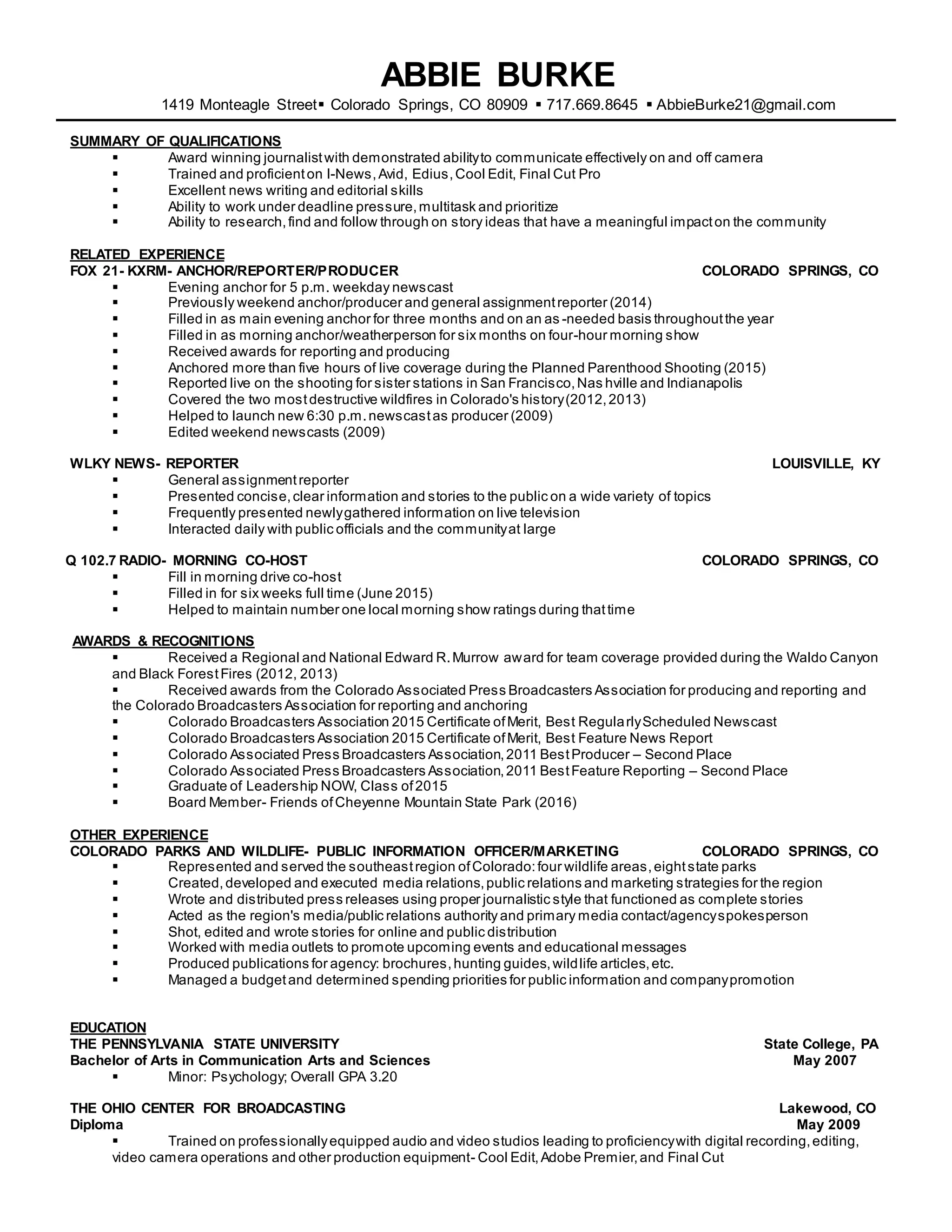 ABBIE BURKE UPDATED TV RESUME 3 6 16 - ABBIE BURKE UPDATED TV RESUME 3 6 16 1 2048 