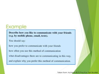 Example
Taken from: Achieve IELTS Practice Test Booklet
 