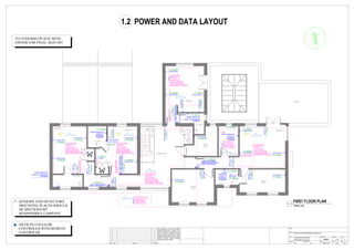 w
w
En - Suite 1
Bedroom 1
En - Suite 3
En - Suite 4
En - Suite 2
Bedroom 2
Bedroom 3
Bedroom 4
pass switch 22
( En -suite 2)
socket
double socket
double socket
double socket
double socket
double socket
double socket
doublesocket
doublesocket
switch 28 (spot lights)
switch 29 (pendan lighing)
double socket
double socket
switch21(smollspots)
switch22directionspots)
switch23(pendanlighing)
switch 16 (pendan lighing)
switch 17 (smoll spots)
switch26
double socket
En - Suite
Dressing
room
Balconey
Laundry
Room
Dressing
room
Gallery Landing
down up
switch18
(En-suite1)
switch19
(directionspots)
double socket
h = 900mm
h = 900mm
h = 900mm
h = 900mm
h = 900mm
h = 900mm
h = 900mm
h = 900mm
h=900mm
h=900mm
h = 300mm
h=900mm
h = 900mm
h = 300mm
doublesocket
h=300mm
h = 900mm
h=900mm
h=900mm
h = 725mm
switch for mechanical
ventilation
socket waterproof
switch for
mechanical
ventilation
socket waterproof
switch for mechanical
ventilation
socket waterproof
switch for
mechanical
ventilation
socket waterproof
h = 725mm
h = 725mm
double socket
h = 900mm
switch 30 (small spots)
h = 900mm
h=900mm
switch31
(En-suite1)
h = 300mm
switch25(pendanlighing)
switch24(smallspots)
h=900mm
double
switch20.1
h=900mm
doubleswitch20.2
h=900mm
switch27
h=900mm
switch31
(spotlights)
h=900mm
switch31
(spotlights)
h = 900mm
switch 31
(spot lights)switch for
mechanical
ventilation
socket
waterproof
h = 725mm
double socket
h = 300mm
double socket
h = 300mm
double socket
h = 750mm
switch44
h=900mm
MOTION SENSOR
TERMOSTAT
SECURITY AND ALARM
LIGHT CONTROL
ENERGY MANAGEMENT
ENVIRONMENTAL MONITORING
*
WALLSENSORPANNEL
EATHERNETLAYOUT
REMOTE CONTROL
MOTION SENSOR
TERMOSTAT
SECURITY AND ALARM
LIGHT CONTROL
ENERGY MANAGEMENT
ENVIRONMENTAL MONITORING
*
WALLSENSORPANNEL
EATHERNETLAYOUT
MOTION SENSOR
TERMOSTAT
SECURITY AND ALARM
LIGHT CONTROL
ENERGY MANAGEMENT
ENVIRONMENTAL MONITORING
*
WALLSENSORPANNEL
EATHERNETLAYOUT
intercom
phone REMOTE CONTROL
intercom
phone REMOTE CONTROL
MOTION SENSOR
TERMOSTAT
SECURITY AND ALARM
LIGHT CONTROL
ENERGY MANAGEMENT
ENVIRONMENTAL MONITORING
*
WALL SENSOR PANNEL
EATHERNET LAYOUT
intercom
phone REMOTE CONTROL
MOTION SENSOR
LIGHT CONTROL
AIR/VENT CONTROL
VENT FAN CONTROL
IR
REMOTE CONTROL
MOTION SENSOR
TERMOSTAT
SECURITY AND ALARM
LIGHT CONTROL
ENERGY MANAGEMENT
ENVIRONMENTAL MONITORING
*
REMOTE CONTROL
MOTION SENSOR
LIGHT CONTROL
AIR/VENT CONTROL
VENT FAN CONTROL
REMOTE CONTROL
IR
PROJECT
CLIENT
TITLE
DATEDESIGNED
REV
SIZESCALE
PROJECT No
CHECKED
DRG No
Rev. Description Drn. Check.Date
This calculation is based upon specified
parameters supplied by the client, and other
assumed design inputs, as detailed in this
document. In practice, there may be variations
due to differences in as-installed luminaire
positioning, room surface reflectance, supply
voltage, photometric tolerances, etc, & normally
accepted uncertainties. We reserve the right to
modify the scheme if relevant information
subsequently becomes available.
PRIVATE HOUSE RECONSTRUCTION PROJECT
ELECTRICAL AND LIGHTING
POWER AND DATA LAYOUT JB001 1.2 1
VC VC 26.07.2016 1:30 A0
1.2 POWER AND DATA LAYOUT
FIRST FLOOR PLAN
SCALE 1:30
TO CONFIRM ON SITE WITH
OWNER FOR FINAL SIGN OFF
* - SENSORS AND DETECTORS
MOUNTING PLACES SHOULD
BE SPECIFIED BY
RESPONSIBLE COMPANY
- DEVICES COULD BE
CONTROLED WITH REMOTE
CONTROLER
 