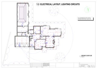 Swimming pool
Shower
change
Porch
Boot
Room
TV Room
Kitchen
Dining
Family Room
open fire
Drawing Room
Spices & prep
areaGarage
Porch
switch12
switchforpandant2
socket for TV
mounting height determined
from the diagonal TV
socket
output for TV cabel
socket
switch 13
socket
switchforLEDstrip1
socket
pass switch 6.2
pass switch 6.1
socket
switchfor
starlights14
double socket
waterproof
doublesocket
waterproof
Glazed Screen
passswitch4.2
passswitchforpandant3.2
switch for LED strip 5
switch for pandant 3.1
pass switch 4.1
double waterproof
socket
double socket
for oven and
cooktop
(heat-resistant)
wire output for rangehood
LEDline
switch for LED line
pass switch 7.2
pass switch 7.1
pass switch 8.1
pass switch 8.1
pass switch 9.2
pass switch 10.2
pass switch 11.2
pass switch 9.1
pass switch 10.1
pass switch 11.1
double socket
double socket
double socket
doublesocket
double socket
WC
S
double socket
LED STRIP ALONG
THE PERIMETRE
LED STRIP ALONG
THE PERIMETRE
ST1 ST1ST1 ST1
ST2
ST2 ST2
ST2 ST2 ST2
ST2
ST2
ST2
ST2
G1 G1 G1
ST3
ST3
ST3
ST3
ST3 ST3 ST3 ST3
ST3
ST3 ST3
ST3
ST3
ST3 ST3
ST3
ST3
ST3
ST3
ST3 ST3 ST3 ST3 ST3 ST3 ST3 ST3
ST3
ST3
ST3
ST3
ST3
ST4
ST4
ST4
ST4
OUTPUT FOR FASADE ILLUMINATION
ST5
ST5 ST5 ST5 ST5
ST5
ST5 ST5 ST5
ST5 ST5
ST5ST5
ST5
ST5
ST5
ST5ST5
ST5ST5
S1
S1
S1
S1
S1
S1 S1
S1
switch 12
switch 10.2 (spot light)
switch 11.2 (direction spot)
switch 12.2 (pendant light)
switchforexteriorlightST1+fasades
doublesocket
waterproof
switchforexteriorlightST2
switchforexteriorlightST3+ST4
switch 21
(strip light)
switch 16
S1
S1S1
S1
S1 S1
S1S1
S1
S1
S1
S1
S1
S1
S1
S1
S1
S1
S1
D
D
D
D
D
D
D
D
DD D
DD
D
D
DD D
DD D
D
D
D
D
D
D
D
D
D
D
D
D
D D
D
D
D
D
S1
S1
S1
S1
S1
S1
S1
S1
S1 S1
S1
S1
P1
P1
P1
P1 P1 P1
S1 S1 S1
S1 S1 S1
S1 S1 S1
S1 S1
switch 10.1 (spot light)
switch 11.1 (direction spot)
switch 12.1 (pendant light)
P2
S1 S1 S1
S1 S1 S1
S1 S1 S1
S1 S1 S1
S1 S1
S1 S1S1
S1
S1
S1 S1 S1
S1
D
double socket
double socket
doublesocket
S1 S1S1
S1
switch 15
S1 S1
S1S1
S1 S1
S1S1
P1
P2
W
W
W
W
W
W
switchforstarlights14.1
PROJECT
CLIENT
TITLE
DATEDESIGNED
REV
SIZESCALE
PROJECT No
CHECKED
DRG No
Rev. Description Drn. Check.Date
This calculation is based upon specified
parameters supplied by the client, and other
assumed design inputs, as detailed in this
document. In practice, there may be variations
due to differences in as-installed luminaire
positioning, room surface reflectance, supply
voltage, photometric tolerances, etc, & normally
accepted uncertainties. We reserve the right to
modify the scheme if relevant information
subsequently becomes available.
PRIVATE HOUSE RECONSTRUCTION PROJECT
ELECTRICAL AND LIGHTING
LIGHTING CIRCUITS JB001 1.3 1
VC VC 26.07.2016 1:50 A0
GROUND FLOOR PLAN
SCALE 1:50
TO CONFIRM ON SITE WITH
OWNER FOR FINAL SIGN OFF
1.3 ELECTRICAL LAYOUT. LIGHTING CIRCUITS
 