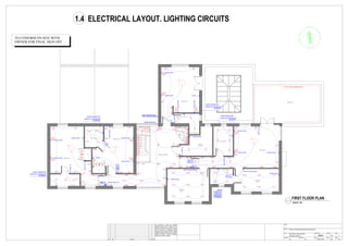 En - Suite 1
Bedroom 1
En - Suite 3
En - Suite 4
En - Suite 2 Bedroom 2
Bedroom 3
Bedroom 4
passswitch
22
socket
double socket
double socket
double socket
double socket
double socket
double socket
doublesocket
doublesocket
switch 26
switch 27
T4
T4
T3
T3
T2
T2
T1
T1 double socket
double socket
switch20
switch21
switch21
switch 16
switch 17
T3 T3
switch25
socket
En - Suite
Dressing
room
Balconey
Laundry
Room
Dressing
room
Gallery Landing
down
up
switch18
switch19
double socket
doublesocket
switch for mechanical
ventilation
socket waterproof
switch for mechanical
ventilation
socket waterproof
switch for mechanical
ventilation
socket waterproof
switch for mechanical
ventilation
socket waterproof
double socket
switch 28
switch29
switch 24(pendan lighing)
switch 23(small spots)
w
w
double switch 20.1
double switch 20.2
switch27
switch 31(spot lights)
switch 31 (spot lights)
switch 31
(spot lights)
switch for
mechanical
ventilation
socket
waterproof
double socket
double socket
double socket
S2 S2
S2 S2
S2
S2
S2 S2
S2
S2
S2
S2
D1 D1 D1
D1
D1
D1
P1
P1
P1
P1
S2S2
S2
S2
S2
S2
S2
S2
S2
S2
S2 S2
S2S2
S1 S1 S1
S1 S1
S1S1
S1
S1
S1
S1 S1
S1
S1
S1 S1
S1
S1
S1S1S1
S1
S1
S1
S1
S1
S1
S1
S1
S1
S1
S1
S1
S1
S1
S1
S1
S1 S1 S1
S1
S1
S1
S1S1
S1S1S1
S1S1S1
S2 S2 S2
S2
S2
S2
S2
S2
S2
S2
S2
S2
S2
S2
S2
S2
S2
S2 S2 S2 S2
S2 S2 S2
S2 S2 S2 S2
S2
S2
S2
S2
S2
S2
S2
S2
S2
S2
S2 S2
S2 S2 S2
S2 S2 S2 S2
S2 S2
S2
S2
S2S2S2S2
S2
S2 S2
switch44
LED line - floor recessed items
PROJECT
CLIENT
TITLE
DATEDESIGNED
REV
SIZESCALE
PROJECT No
CHECKED
DRG No
Rev. Description Drn. Check.Date
This calculation is based upon specified
parameters supplied by the client, and other
assumed design inputs, as detailed in this
document. In practice, there may be variations
due to differences in as-installed luminaire
positioning, room surface reflectance, supply
voltage, photometric tolerances, etc, & normally
accepted uncertainties. We reserve the right to
modify the scheme if relevant information
subsequently becomes available.
PRIVATE HOUSE RECONSTRUCTION PROJECT
ELECTRICAL AND LIGHTING
LIGHTING CIRCUITS JB001 1.4 1
VC VC 26.07.2016 1:30 A0
FIRST FLOOR PLAN
SCALE 1:30
1.4 ELECTRICAL LAYOUT. LIGHTING CIRCUITS
TO CONFIRM ON SITE WITH
OWNER FOR FINAL SIGN OFF
 