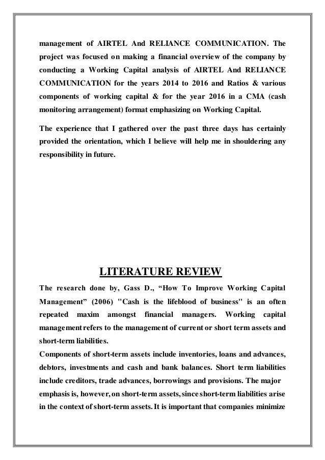 review of literature for working capital management Impact of working capital management on firms’ performance: review of literature measurement of working capital management. review of literature for working capital management Impact of working capital management on firms’ performance: review of literature measurement of working capital management.