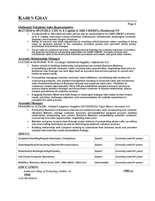 Customer service telephone resume