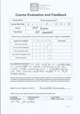 Tutor Feedback forms DS Course 21-23 Oct 2013 | PDF