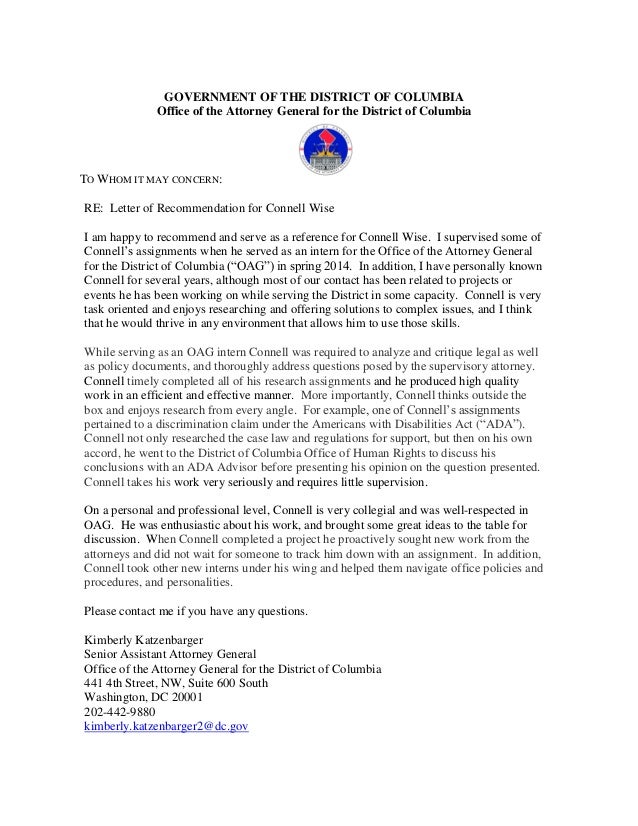 oag letter of recommendation for connell wise general government letter of recommendation